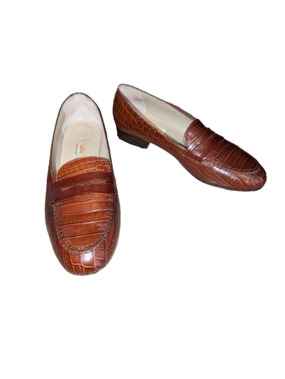 Talbots Crocodile Print Leather Loafers, Size 9.5 M, Brown